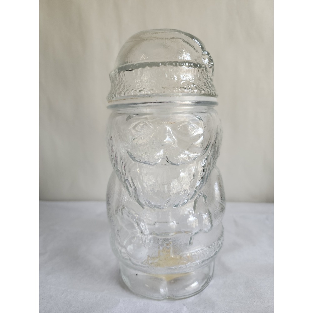 Vintage Clear Pressed Glass Santa Claus Cookie Jar Christmas Canister 8in